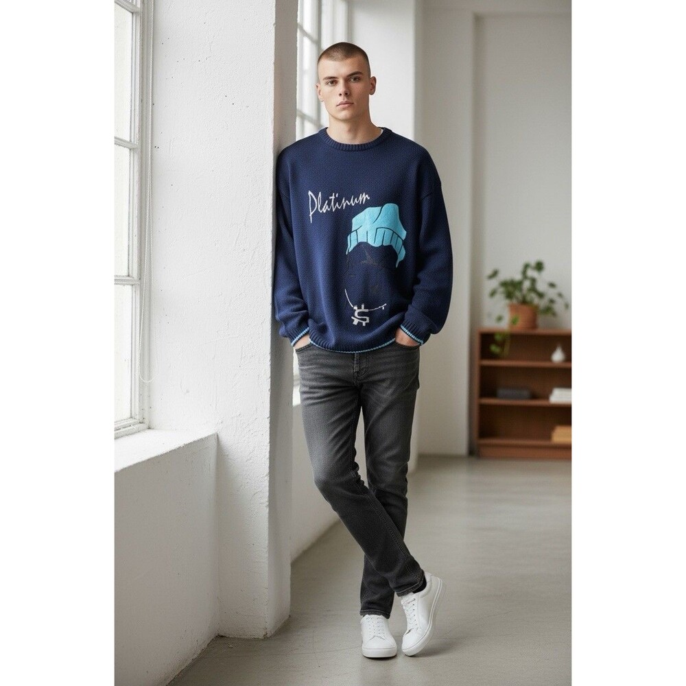 New Sullivan Premium Superior Sweater Size XL Blue Made in Korea Acrylic